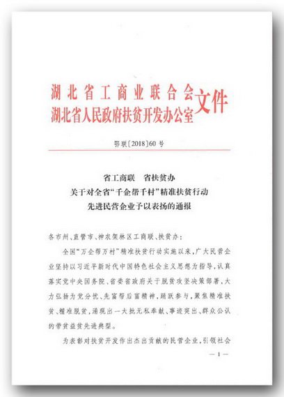 新八集團(tuán)被省政府授予“全省‘千企幫千村’精準(zhǔn)扶貧行動(dòng)先進(jìn)民營(yíng)企業(yè)”光榮稱(chēng)號(hào)